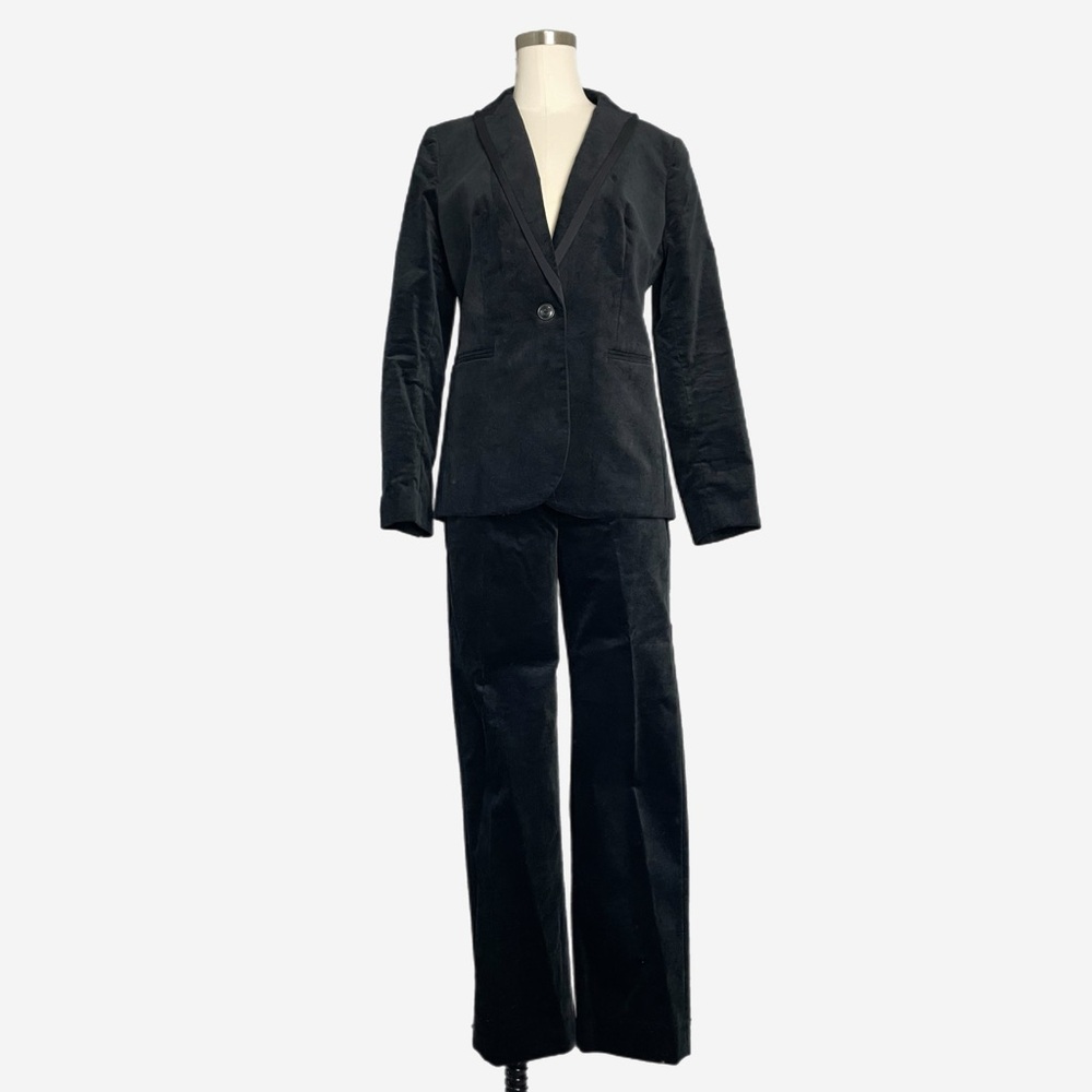Jcrew Factory NWT black velvet one button blazer pants suit holiday workwear 4/6